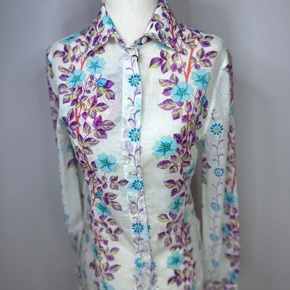 Etro Floral Vine Cotton Button Down Blouse Size 0 - Picture 4 of 9